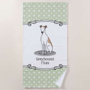 Greyhound Mum (fawn white) Cute Dog Mum Funny Beach Towel