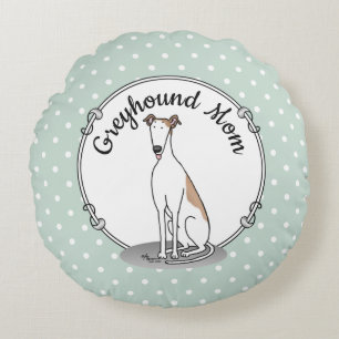 Greyhound Mum (fawn white) Cute Dog Mum Funny Round Cushion