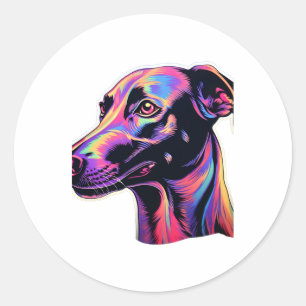 Greyhound Neon Design Classic Round Sticker