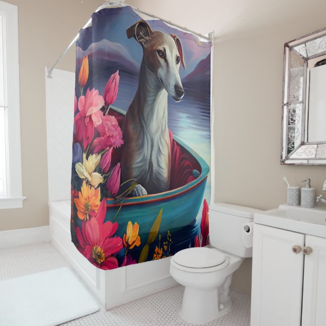 Greyhound on a Paddle: A Scenic Adventure Shower Curtain (In Situ)