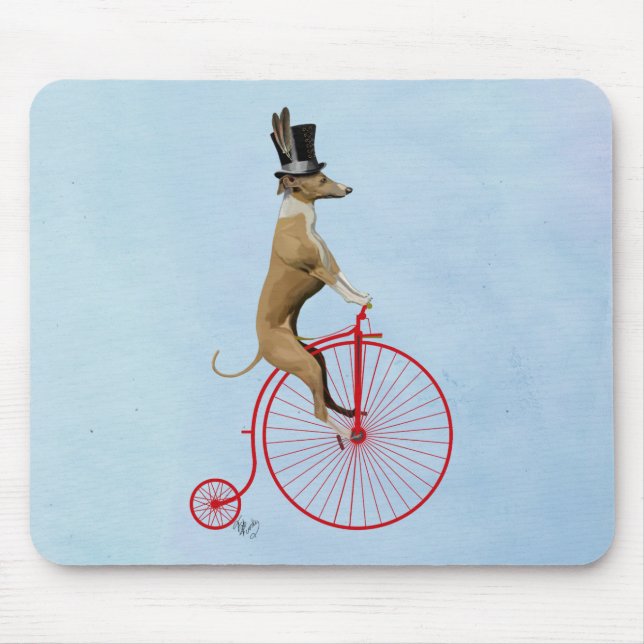 Greyhound on Red Penny Farthing Mouse Mat (Front)