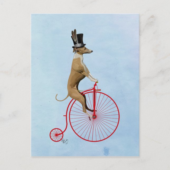 Greyhound on Red Penny Farthing Postcard (Front)