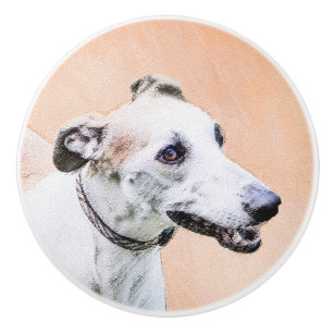 Greyhound Painting - Cute Original Dog Art Ceramic Knob
