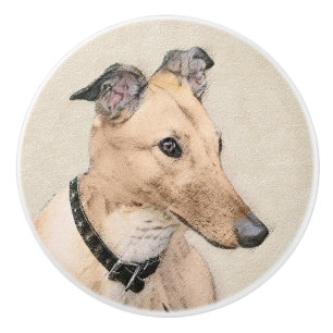 Greyhound Painting - Cute Original Dog Art Ceramic Knob