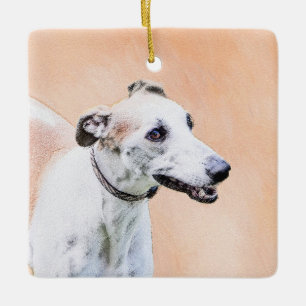 Greyhound Painting - Cute Original Dog Art Ceramic Ornament