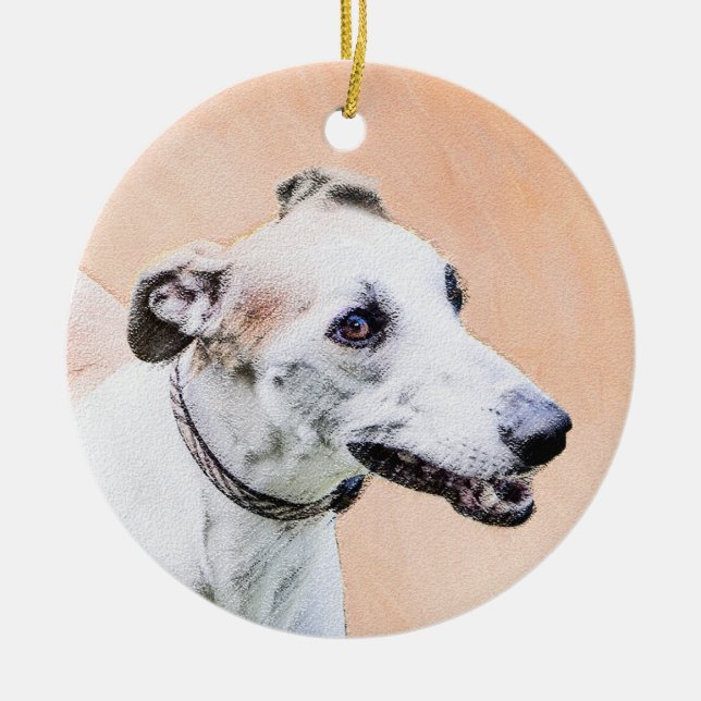 Greyhound Painting - Cute Original Dog Art Ceramic Tree Decoration (Front)