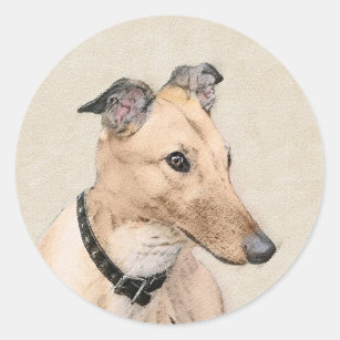 Greyhound Painting - Cute Original Dog Art Classic Round Sticker