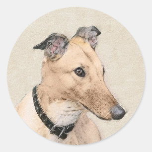 Greyhound Painting - Cute Original Dog Art Classic Round Sticker