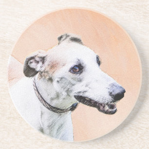 Greyhound Painting - Cute Original Dog Art Coaster