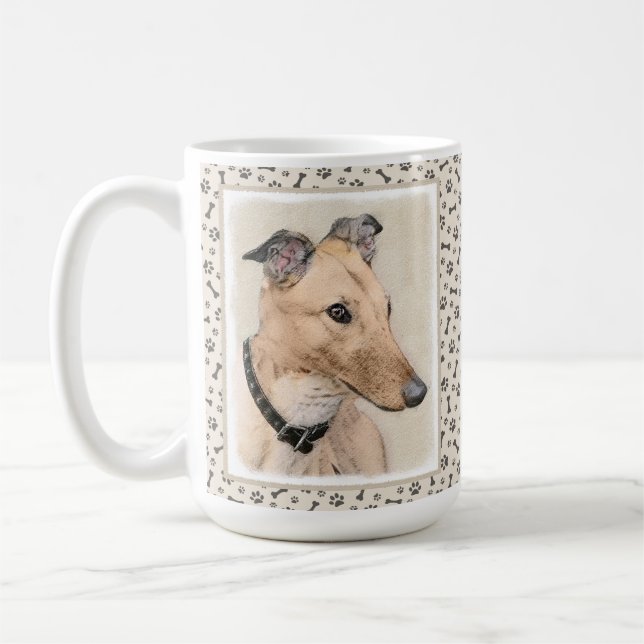 Greyhound Painting - Cute Original Dog Art Coffee Mug (Left)