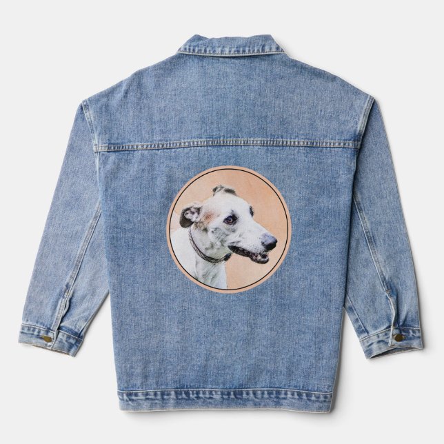 Greyhound Painting - Cute Original Dog Art Denim Jacket (Back)