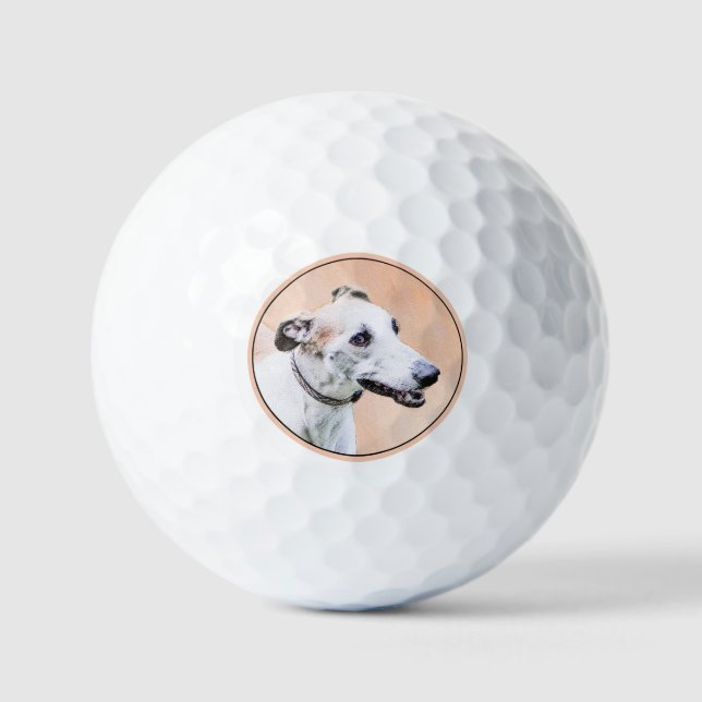 Greyhound Painting - Cute Original Dog Art Golf Balls (Front)