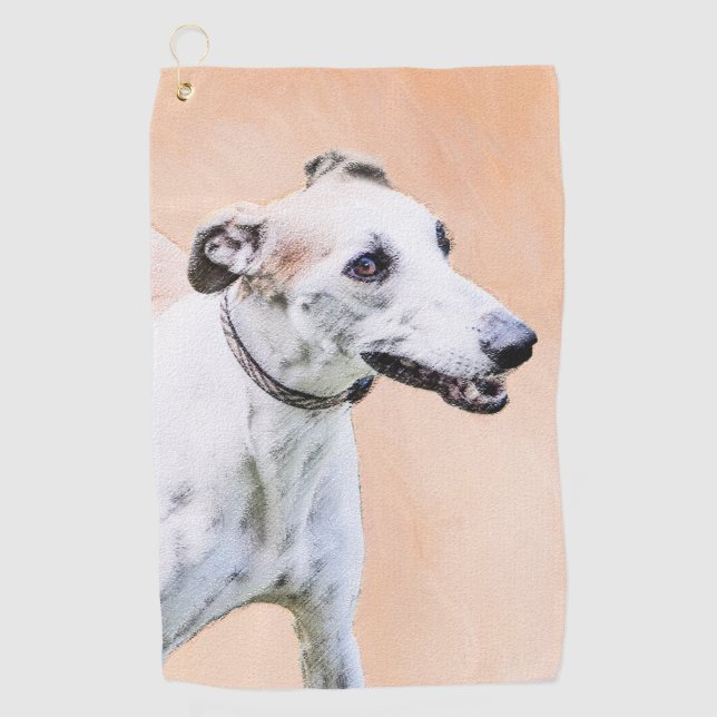 Greyhound Painting - Cute Original Dog Art Golf Towel (Front)