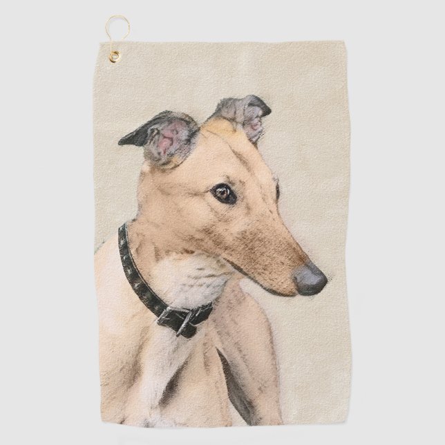 Greyhound Painting - Cute Original Dog Art Golf Towel (Front)