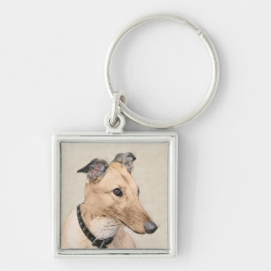 Greyhound Painting - Cute Original Dog Art Key Ring