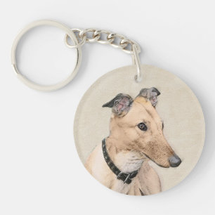 Greyhound Painting - Cute Original Dog Art Key Ring