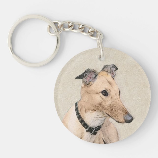 Greyhound Painting - Cute Original Dog Art Key Ring (Front)
