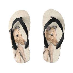 Greyhound Painting - Cute Original Dog Art Kid's Flip Flops