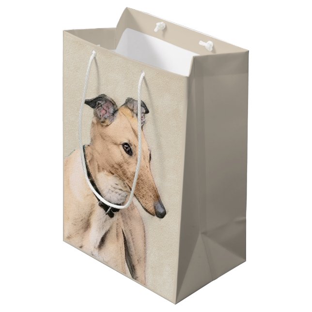 Greyhound Painting - Cute Original Dog Art Medium Gift Bag (Front Angled)
