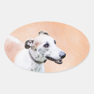 Greyhound Painting - Cute Original Dog Art Oval Sticker