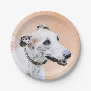 Greyhound Painting - Cute Original Dog Art Paper Plate