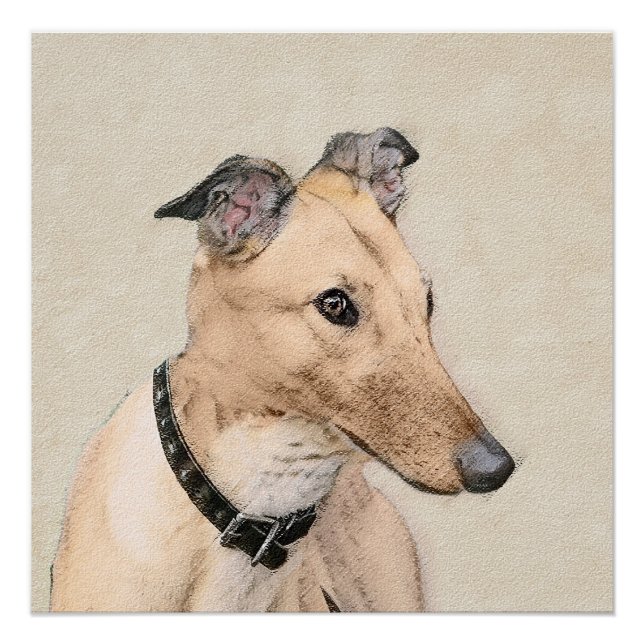 Greyhound Painting - Cute Original Dog Art Poster (Front)