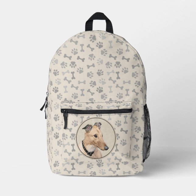 Greyhound Painting - Cute Original Dog Art Printed Backpack (Front)