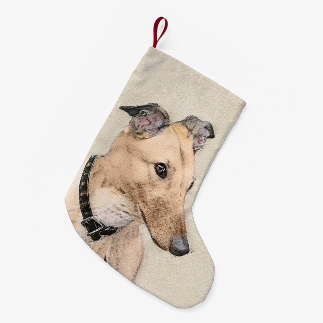Greyhound Painting - Cute Original Dog Art Small Christmas Stocking (Front (Hanging))