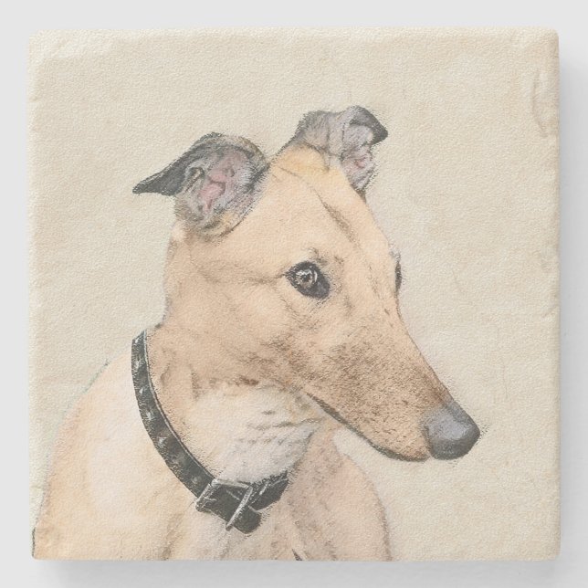 Greyhound Painting - Cute Original Dog Art Stone Coaster (Front)