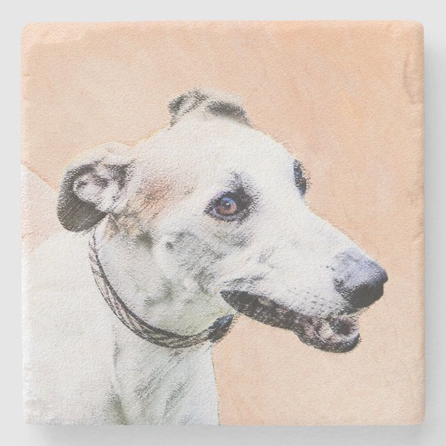 Greyhound Painting - Cute Original Dog Art Stone Coaster (Front)