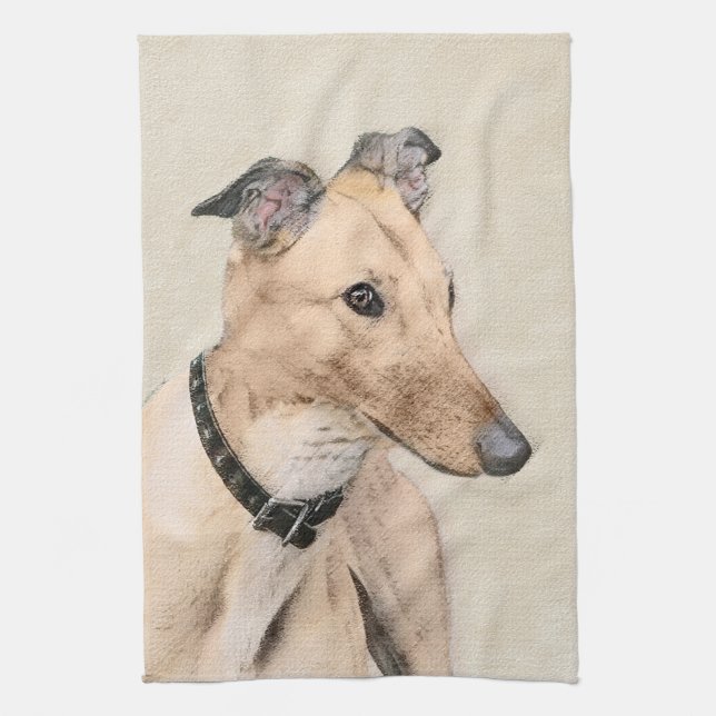 Greyhound Painting - Cute Original Dog Art Tea Towel (Vertical)