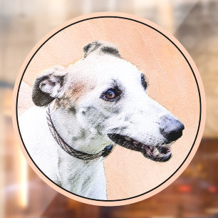 Greyhound Painting - Cute Original Dog Art Window Cling
