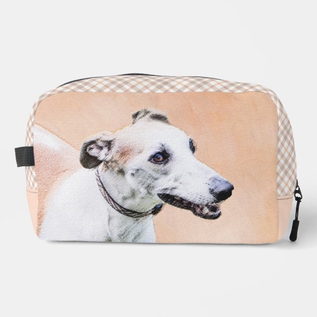 Greyhound Painting Cute Red White Original Dog Art Dopp Kit (Front)