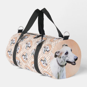 Greyhound Painting Cute Red White Original Dog Art Duffle Bag