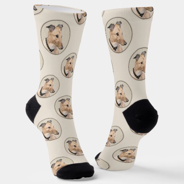 Greyhound Painting Fawn Cute Original Pet Dog Art Socks (Angled)