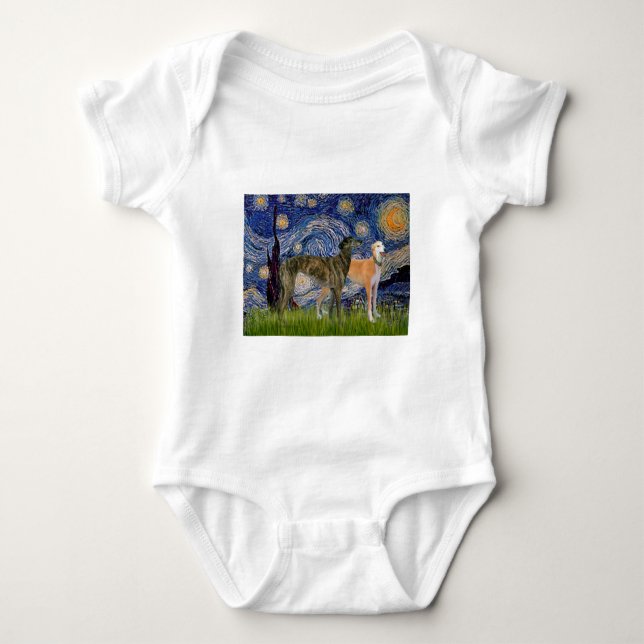 Greyhound Pair - Starry Night Baby Bodysuit (Front)