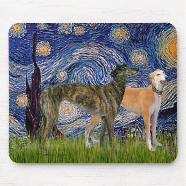 Greyhound Pair - Starry Night Mouse Mat (Front)