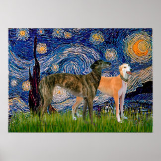 Greyhound Pair - Starry Night Poster