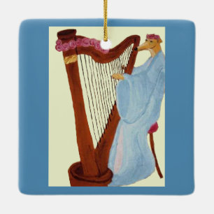 Greyhound Playing a Harp Ceramic Ornament