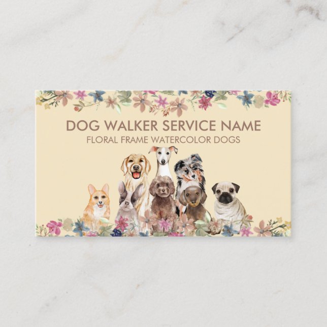 Greyhound Poodle Aussie Pug Corgi Brown Dogs Business Card (Front)
