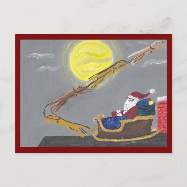 Greyhound Pulling Santa's Sleigh Postcard (Front)