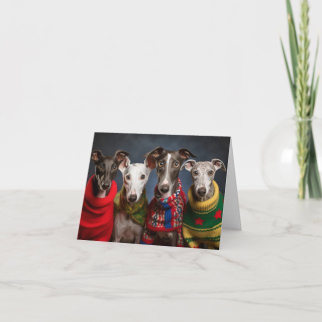 Greyhound Puppies Christmas Card (Front)