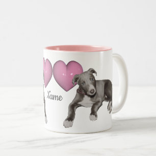 Greyhound Puppy And Heart Personalised Two-Tone Coffee Mug
