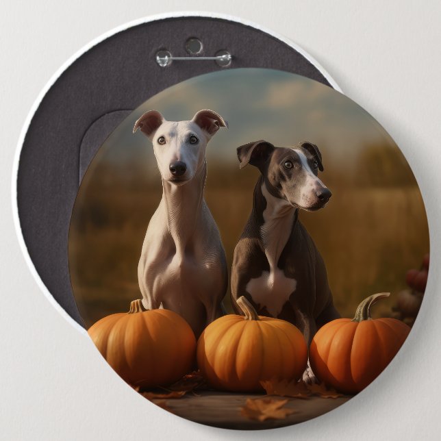 Greyhound Puppy Autumn Delight Pumpkin 6 Cm Round Badge (Front & Back)
