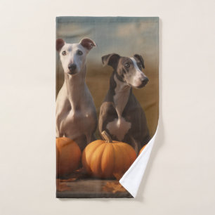 Greyhound Puppy Autumn Delight Pumpkin Bath Towel Set
