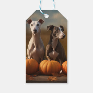 Greyhound Puppy Autumn Delight Pumpkin Gift Tags