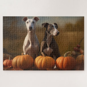 Greyhound Puppy Autumn Delight Pumpkin Jigsaw Puzzle