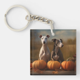 Greyhound Puppy Autumn Delight Pumpkin Key Ring