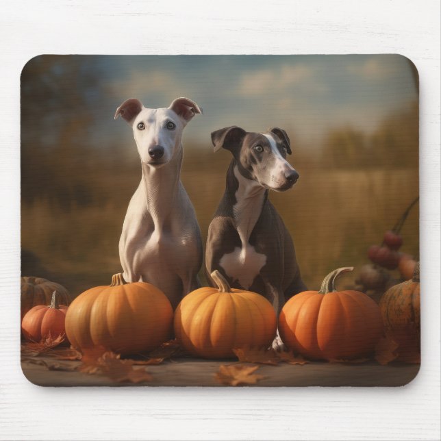 Greyhound Puppy Autumn Delight Pumpkin Mouse Mat (Front)