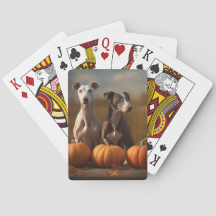 Greyhound Puppy Autumn Delight Pumpkin Playing Cards